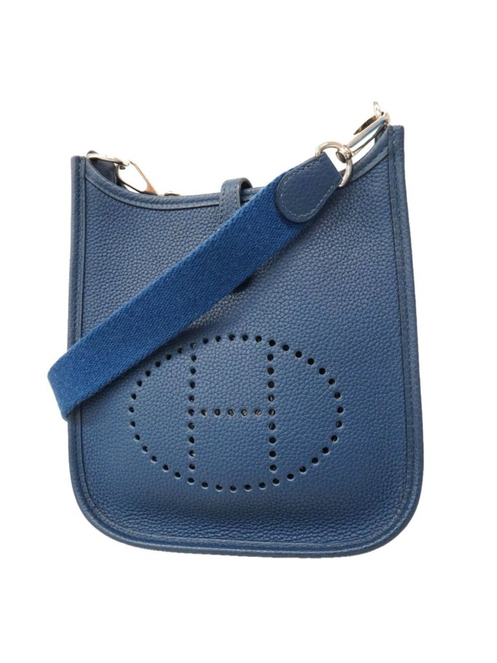 Hermes Shoulder Bag Evelyne TPM Taurillon Clemence Deep Blue Silver